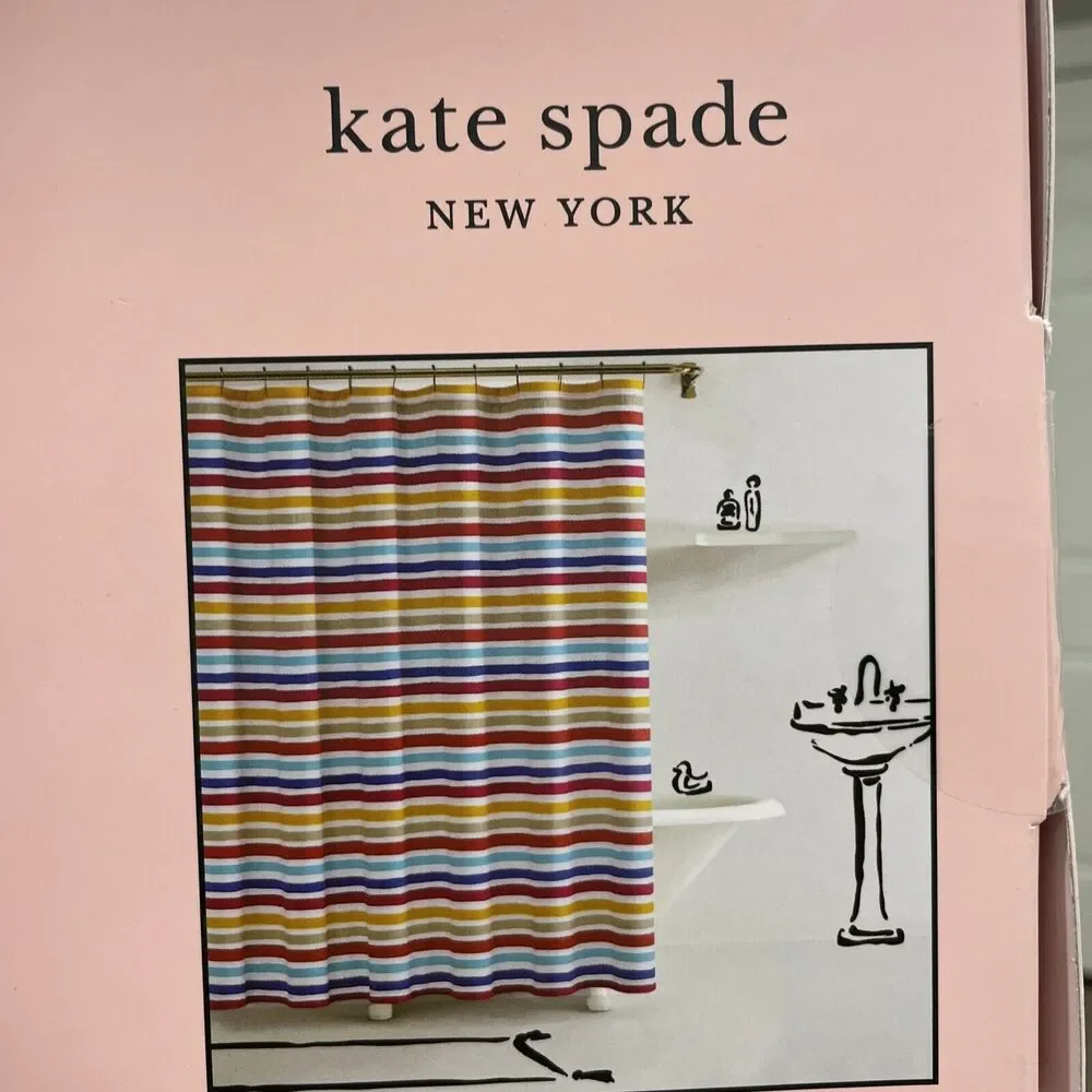 NEW Kate Spade New York PAINTED STRIPE 72x72 Fabric Shower Curtain 100% Cotton